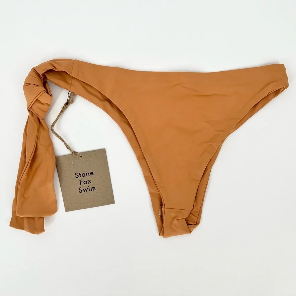Stone Fox Swim Womens High Waist Bikini Bottom Size S Sandstone Side Tie Minimal